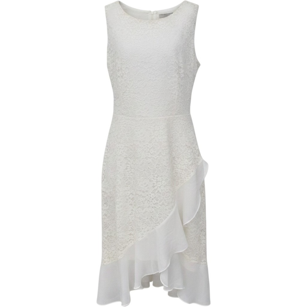 Sandra Darren Lace High-Low Dress Women 16 Ivory Ruffle Sleeveless Wedding Guest